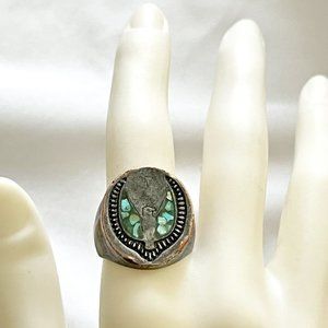 Lucky Brand Engraved Eagle with Turquoise Wings Ring